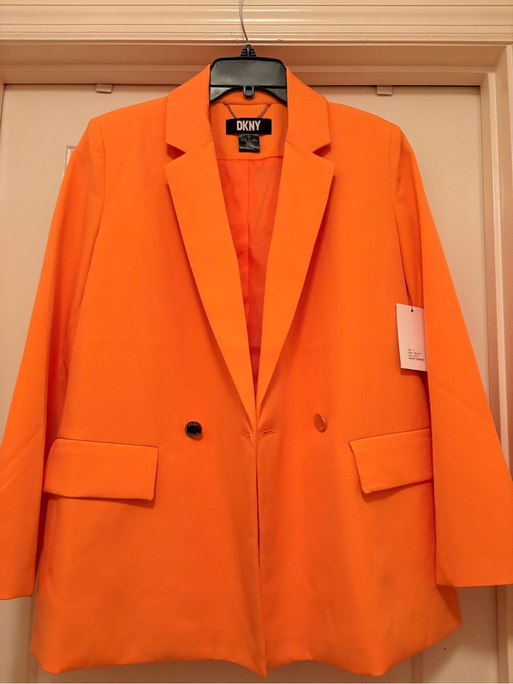 DKNY Bright Orange Double-Breasted Trench Blazer